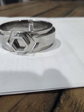 Men's Silver Hexagon Motif Cuff Bracelet